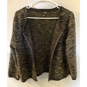ANA Open Front Cardigan Sweater Black & Gray Size XL